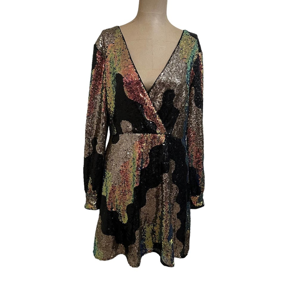 Hutch metallic sequin long sleeve mini dress size 6